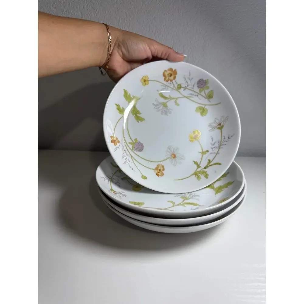 Vintage Mikasa Heather Fine China Set of 4 Rimmed Soup Bowls L5005 Japan